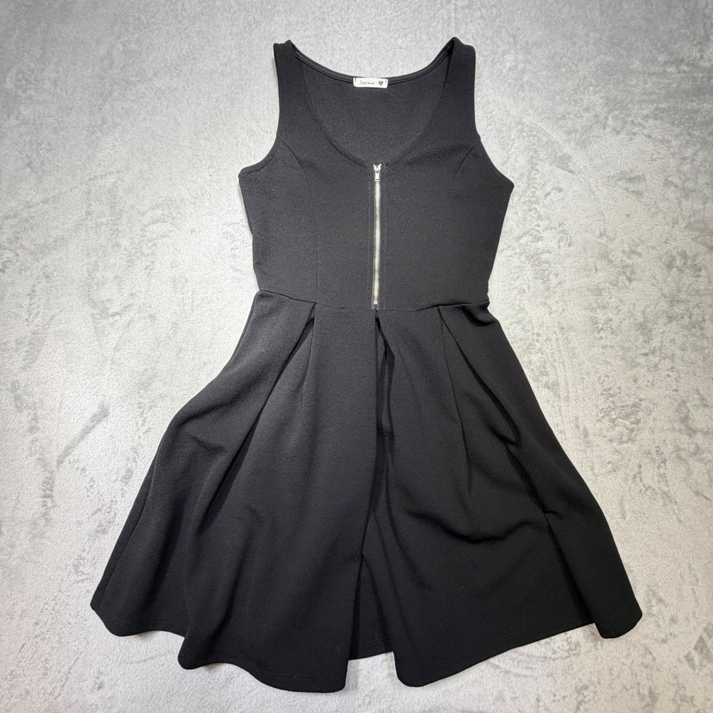 Soprano Black Textured Fit Flare Skater Dress Size S D11363RK Sleeveless V-Neck